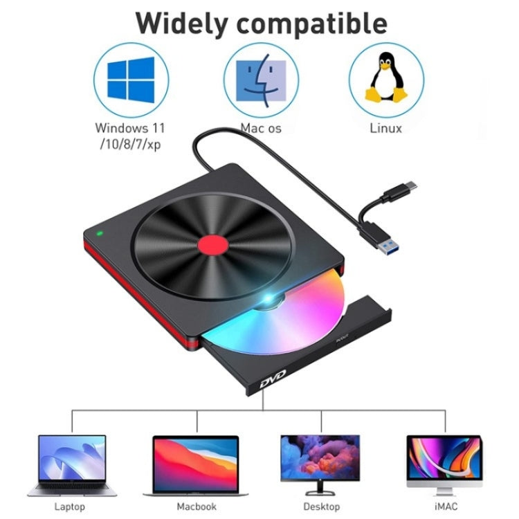 048 Type-C Optical Drive Portable DVD-RW External USB Optical Drive Laptop DVD Burner - HoMEdemic™ 