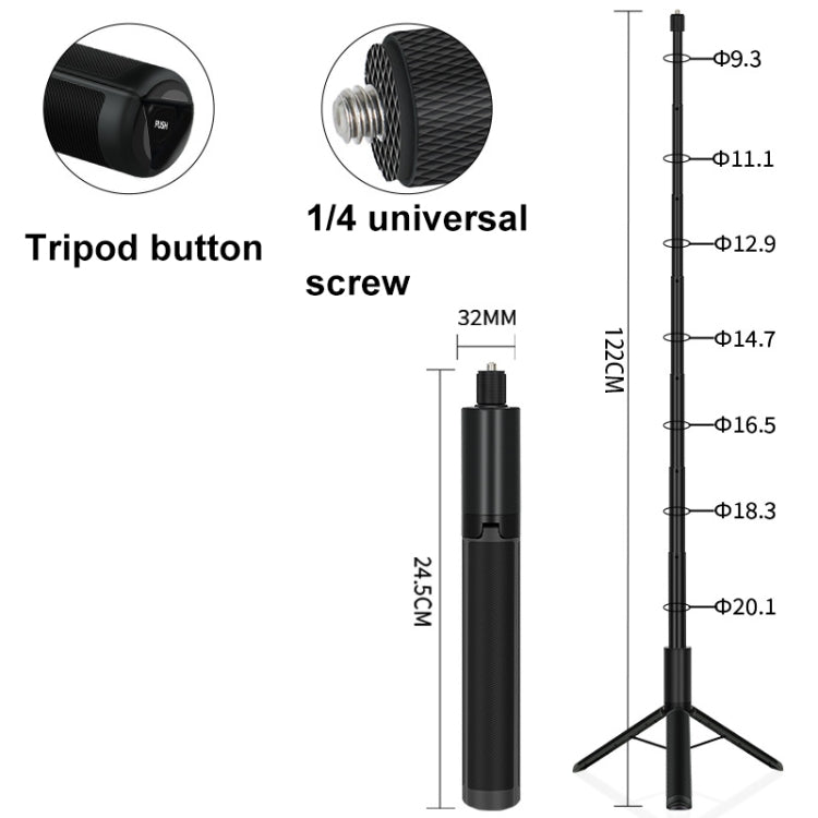 1.22m For Insta360 One X Retractable Integrated Camera Panoramic Invisible Selfie Stick Tripod(YZ712) - HoMEdemic™ 