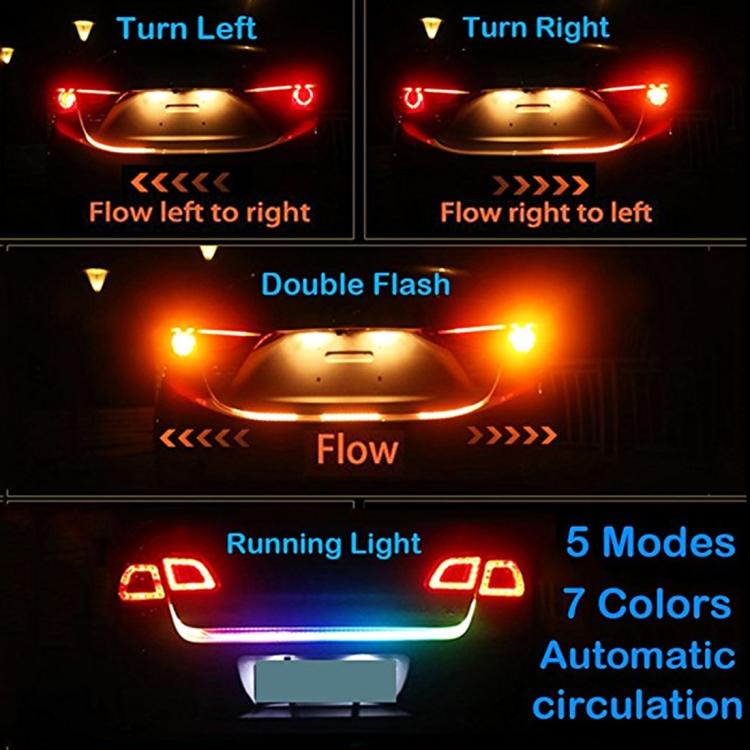 1.5m Car Auto Waterproof Universal Rear Colorful Flowing Light Tail Box Lights Red Light Brake Light Yellow Light Turn Signal Light LED Lamp Strip Tail Decoration, DC 9-36V, 1.5m - HoMEdemic™ 