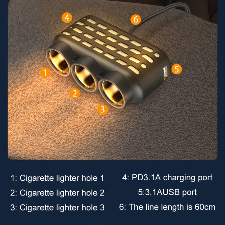 1 To 3 12V/24V Car Cigarette Lighter Charger Multi-function Seven-color Light(120W) - HoMEdemic™ 