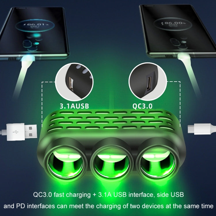 1 To 3 12V/24V Car Cigarette Lighter Charger Multi-function Seven-color Light(120W) - HoMEdemic™ 