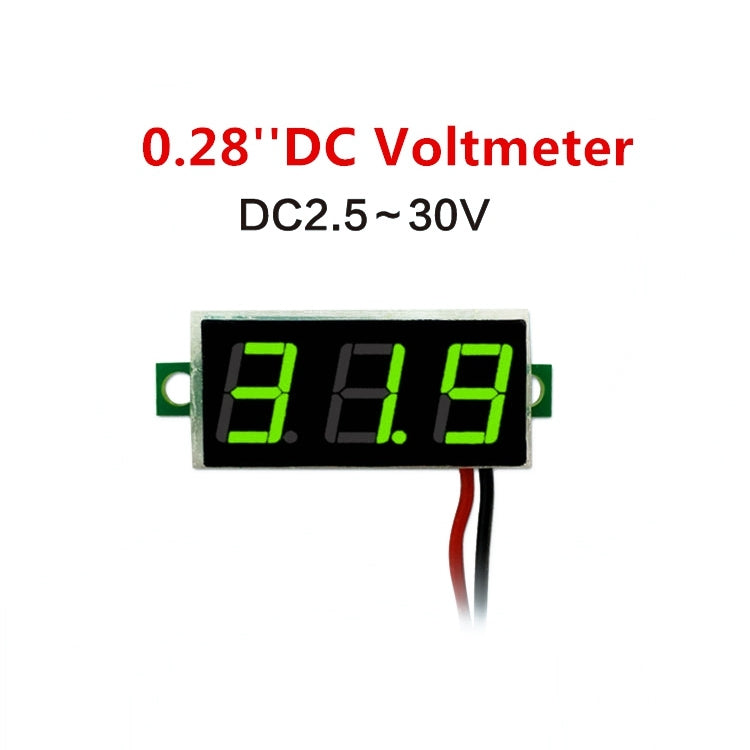 10 PCS 0.28 inch 2 Wires Adjustable Digital Voltage Meter, Color Light Display, Measure Voltage: DC 2.5-30V