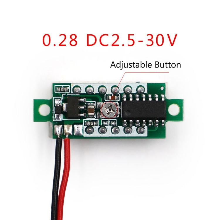 10 PCS 0.28 inch 2 Wires Adjustable Digital Voltage Meter, Color Light Display, Measure Voltage: DC 2.5-30V