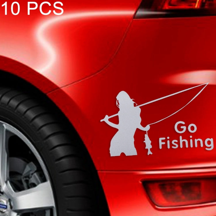 10 PCS Beauty Go Fishing Styling Reflective Car Sticker, Size: 14cm x 8.5cm, Fishing Styling 2 - HoMEdemic™ 