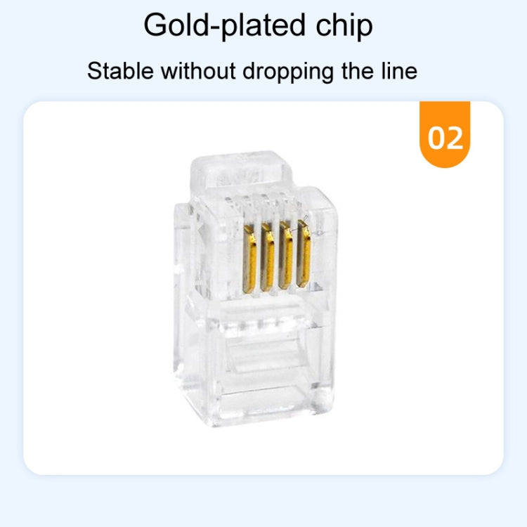 1000pcs /Pack 2-Pronged Gold-Plated 4P4C Telephone Crystal Heads 4 Core Handset RJ9 Cable Connector - HoMEdemic™ 