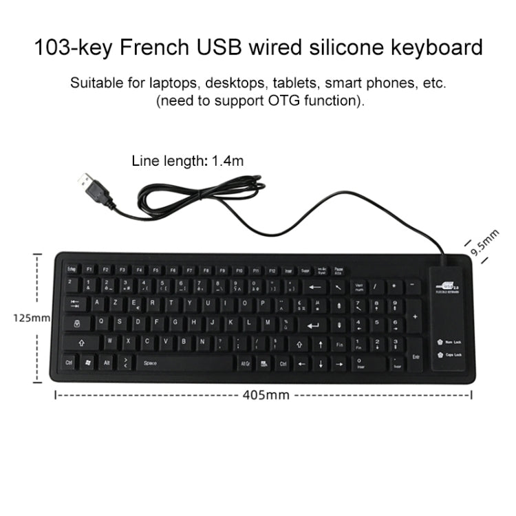 103 Key French USB Wired Silicone Waterproof Keyboard Desktop Notebook Keyboard, Cable Length: 1.5m - HoMEdemic™ 
