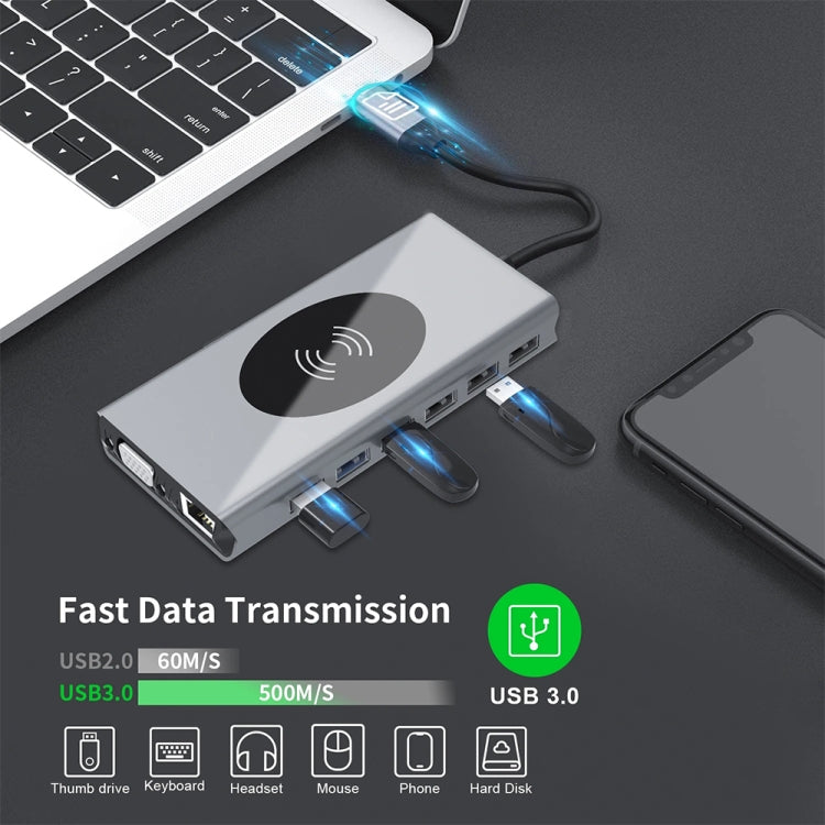 1093 13 in 1 USB HUB Type-C Docking Station with Wireless Charger Function - HoMEdemic™ 