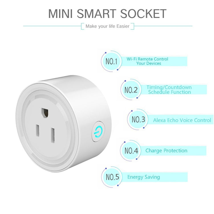 10A Round Shape WiFi Mini Plug APP Remote Control Timing Smart Socket Works with Alexa & Google Home, AC 100-240V, US Plug, 10A US Plug(Round Shape) - HoMEdemic™ 