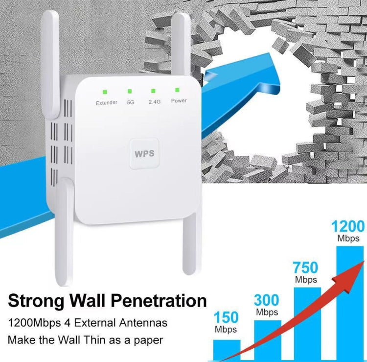 1200Mbps 2.4G / 5G WiFi Extender Booster Repeater Supports Ethernet Port Black UK Plug - HoMEdemic™ 