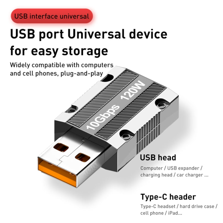 120W Type-C Female to USB 3.0 Male Zinc Alloy Straight Adapter(Silver) - HoMEdemic™ 