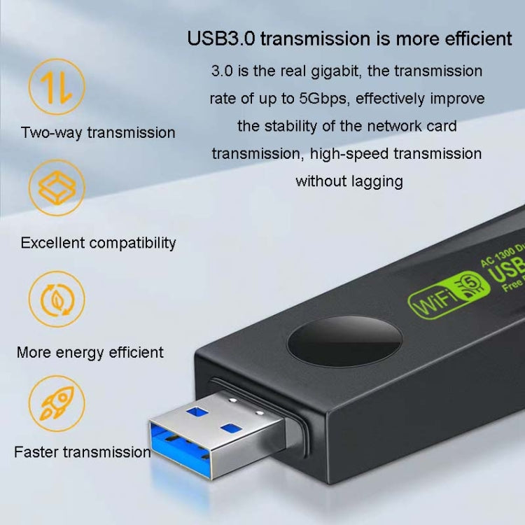 1300Mbps Wireless Network Card Gigabit Dual Band 5G Driverless Computer USB Network Card, Scope: 1300m - HoMEdemic™ 