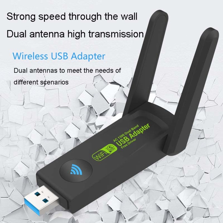 1300Mbps Wireless Network Card Gigabit Dual Band 5G Driverless Computer USB Network Card, Scope: 600m - HoMEdemic™ 