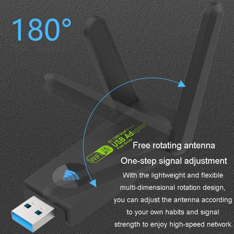 1300Mbps Wireless Network Card Gigabit Dual Band 5G Driverless Computer USB Network Card, Scope: 600m - HoMEdemic™ 