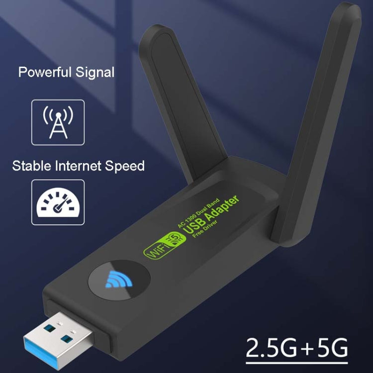 1300Mbps Wireless Network Card Gigabit Dual Band 5G Driverless Computer USB Network Card, Scope: 600m - HoMEdemic™ 