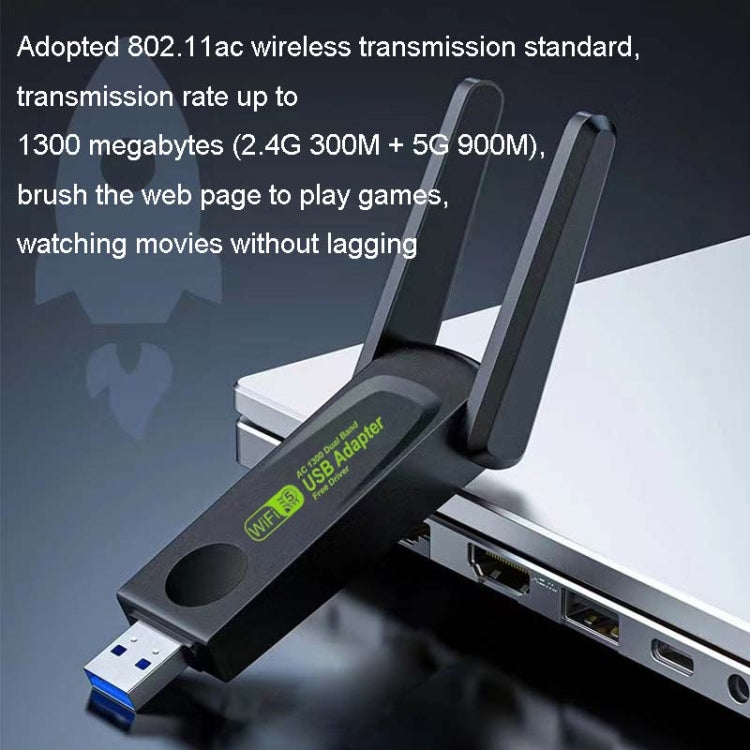 1300Mbps Wireless Network Card Gigabit Dual Band 5G Driverless Computer USB Network Card, Scope: 600m - HoMEdemic™ 