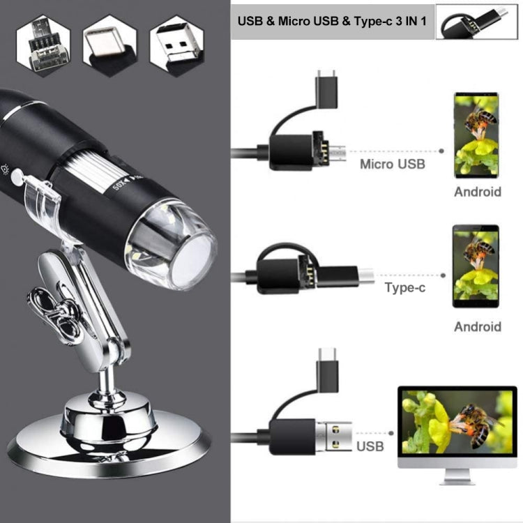 1600X Magnifier HD Image Sensor 3 in 1 USB Digital Microscope with 8 LED & Professional Stand - HoMEdemic™ 