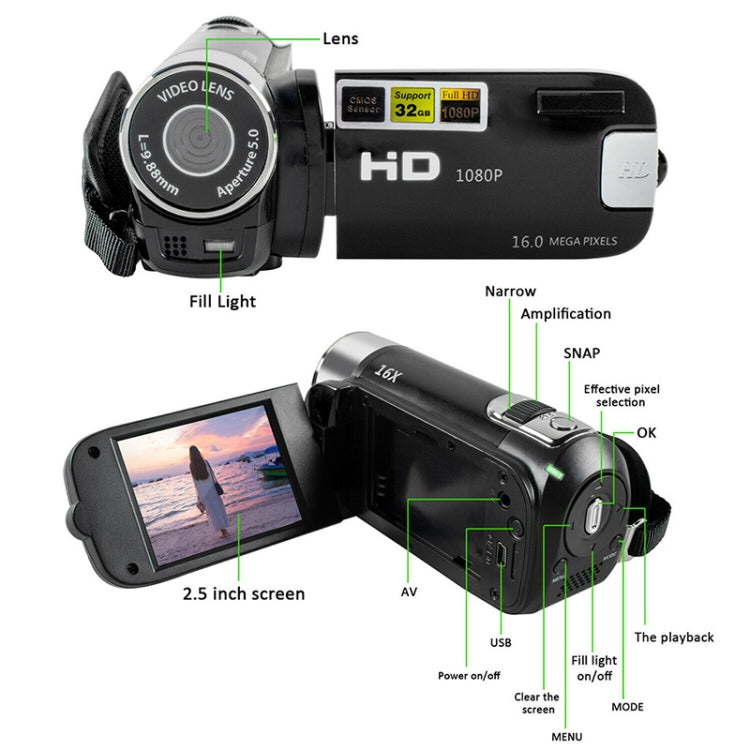 16X Digital Zoom HD 16 Million Pixel Home Travel DV Camera, EU Plug, EU Plug - HoMEdemic™ 