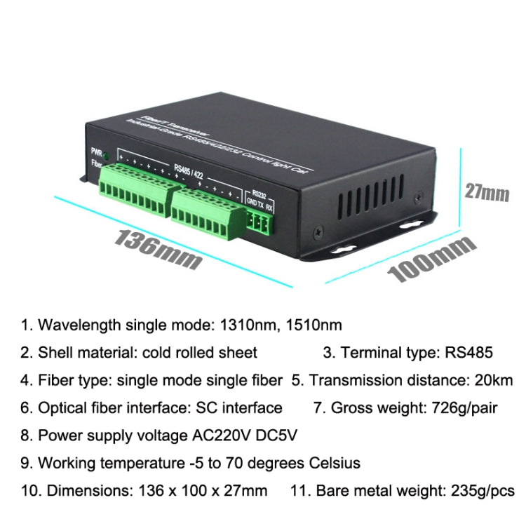 1pair YH-VD48508 SC 8-way Bidirectional Data Network Optical Transceiver Fiber Optic Transceiver(Black) - HoMEdemic™ 