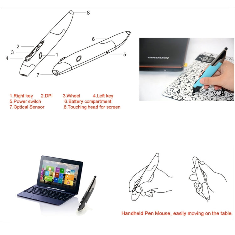 2.4GHz Innovative Pen-style Handheld Wireless Smart Mouse for PC Laptop, Red, Blue, Grey - HoMEdemic™ 