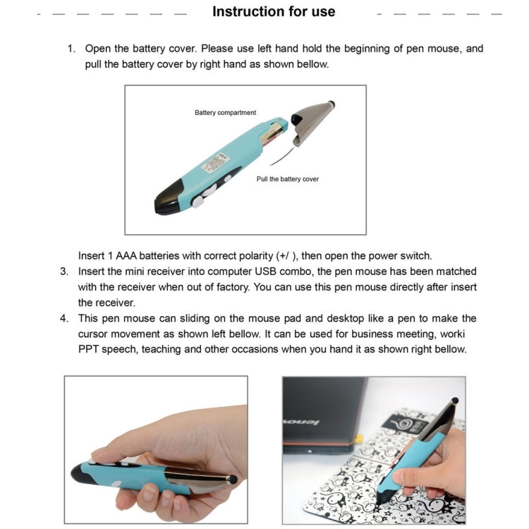 2.4GHz Innovative Pen-style Handheld Wireless Smart Mouse for PC Laptop, Red, Blue, Grey - HoMEdemic™ 