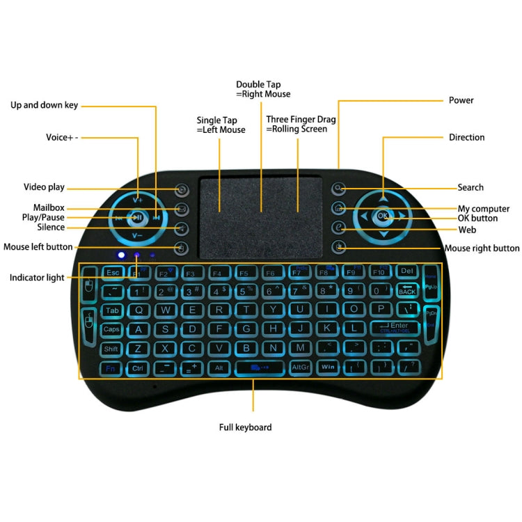 2.4GHz Mini i8 Wireless QWERTY Keyboard with Colorful Backlight & Touchpad & Multimedia Control for PC, Android TV BOX, X-BOX Player, Smartphones(Black) - HoMEdemic™ 