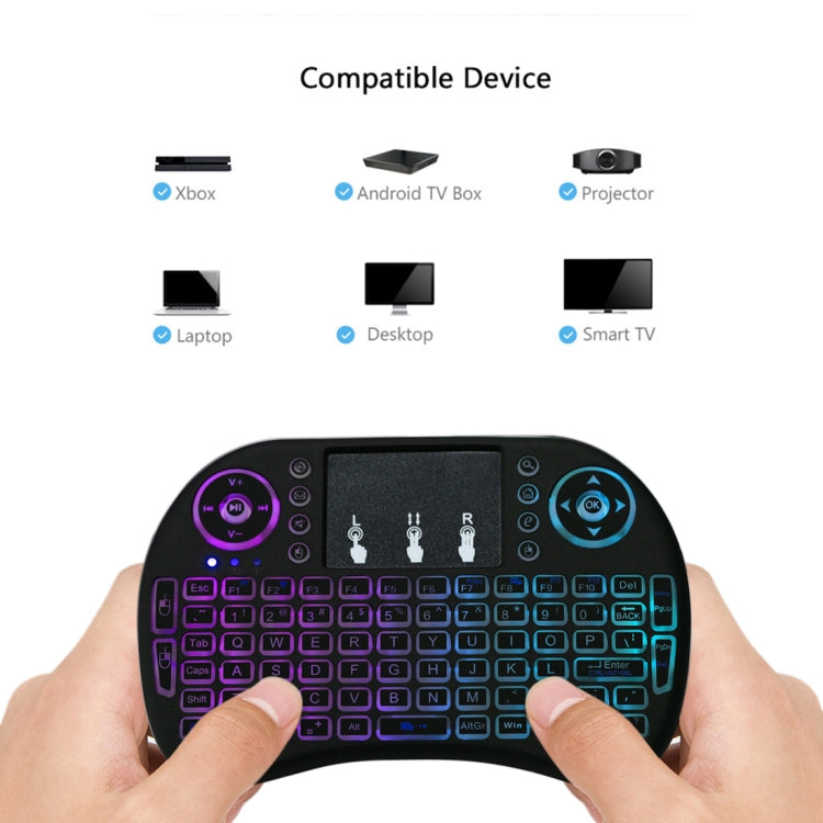 2.4GHz Mini i8 Wireless QWERTY Keyboard with Colorful Backlight & Touchpad & Multimedia Control for PC, Android TV BOX, X-BOX Player, Smartphones(Black) - HoMEdemic™ 