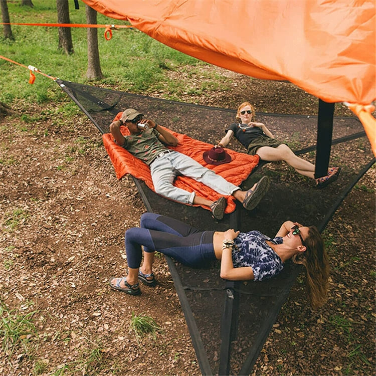 2.8m Family Outdoor Portable Aerial Tent Multi-person Camping Triangle Hammock(Black) - HoMEdemic™ 