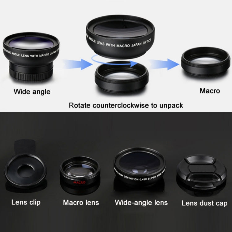 2 PCS 0.45X Ultra-Wide-Angle Macro Combination Mobile Phone External Lens With Clip, Black, Rose Gold, Gold - HoMEdemic™ 