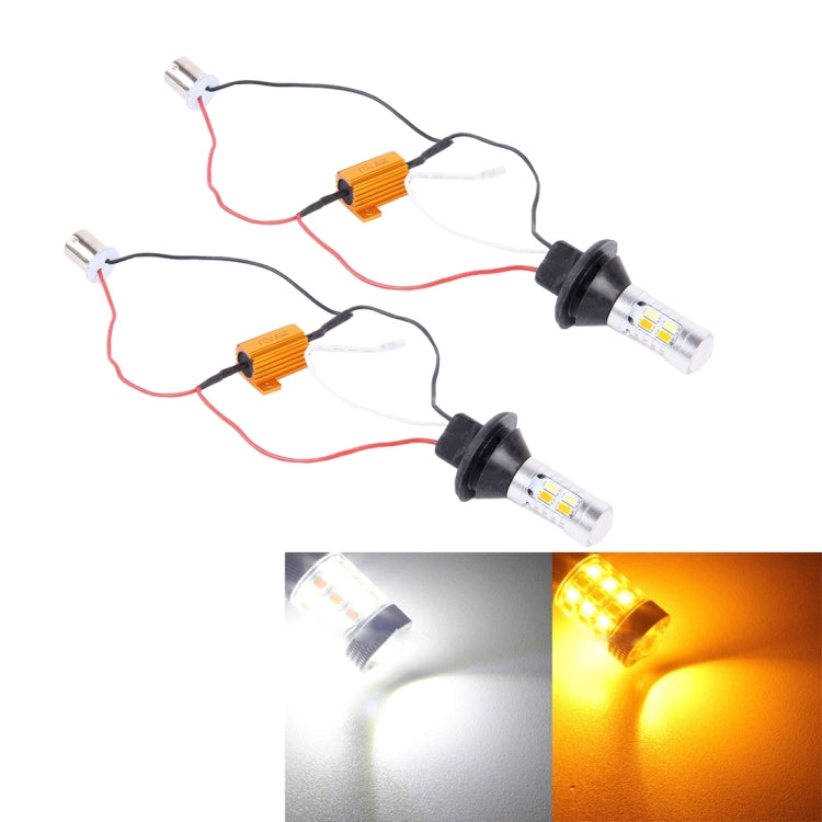 2 PCS 1156/BA15S/BAU15S 10W 1000LM 6000K White + Yellow Light DRL&Turn Light with 20 SMD-5730-LED Lamps，DC 12-24V, 1156 20 SMD-5730-LED Lamps - HoMEdemic™ 