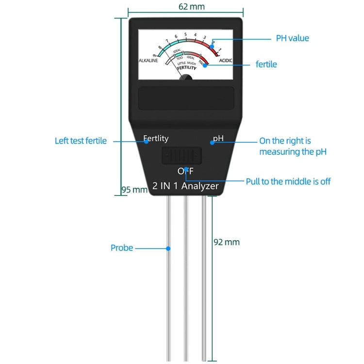 2 in 1 Soil PH Meter Fertility Tester Instrument Gardening Tools with 3 Probes, 2 in 1 - HoMEdemic™ 