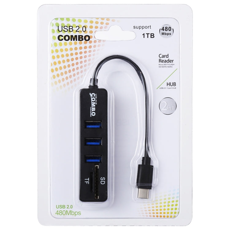 2 in 1 TF & SD Card Reader + 3 x USB Ports to USB-C / Type-C HUB Converter, Total Length: 24cm - HoMEdemic™ 