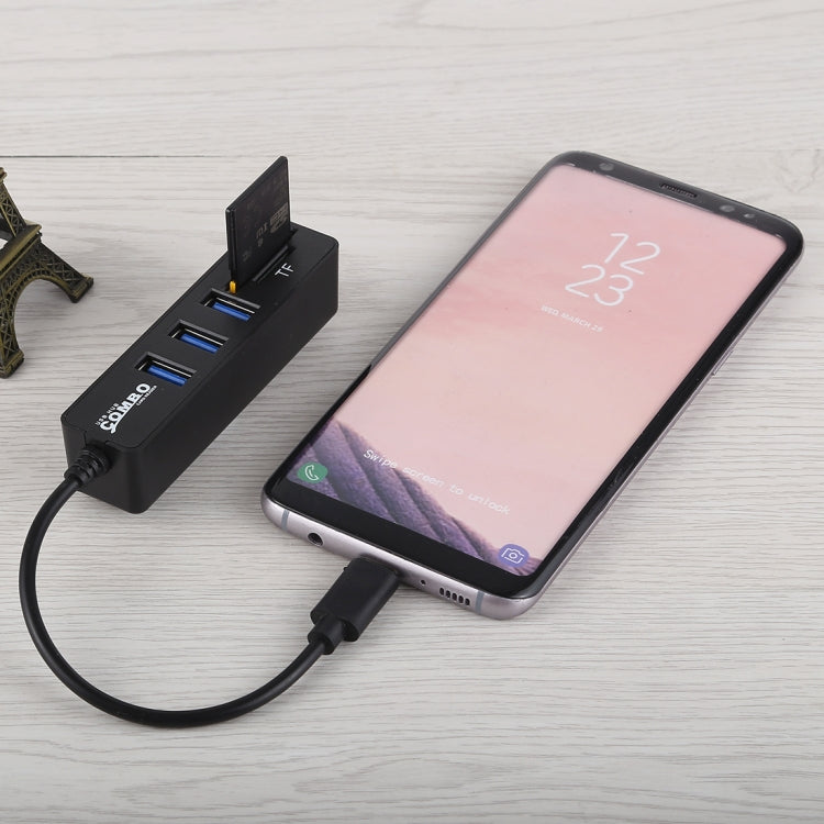 2 in 1 TF & SD Card Reader + 3 x USB Ports to USB-C / Type-C HUB Converter, Total Length: 24cm - HoMEdemic™ 