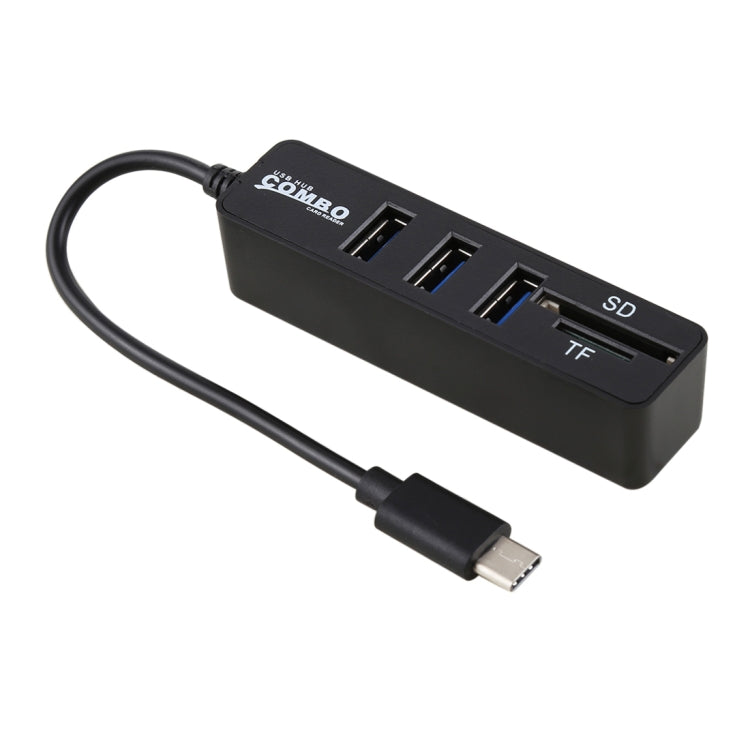 2 in 1 TF & SD Card Reader + 3 x USB Ports to USB-C / Type-C HUB Converter, Total Length: 24cm, Type-C (Black), Type-C (White) - HoMEdemic™ 
