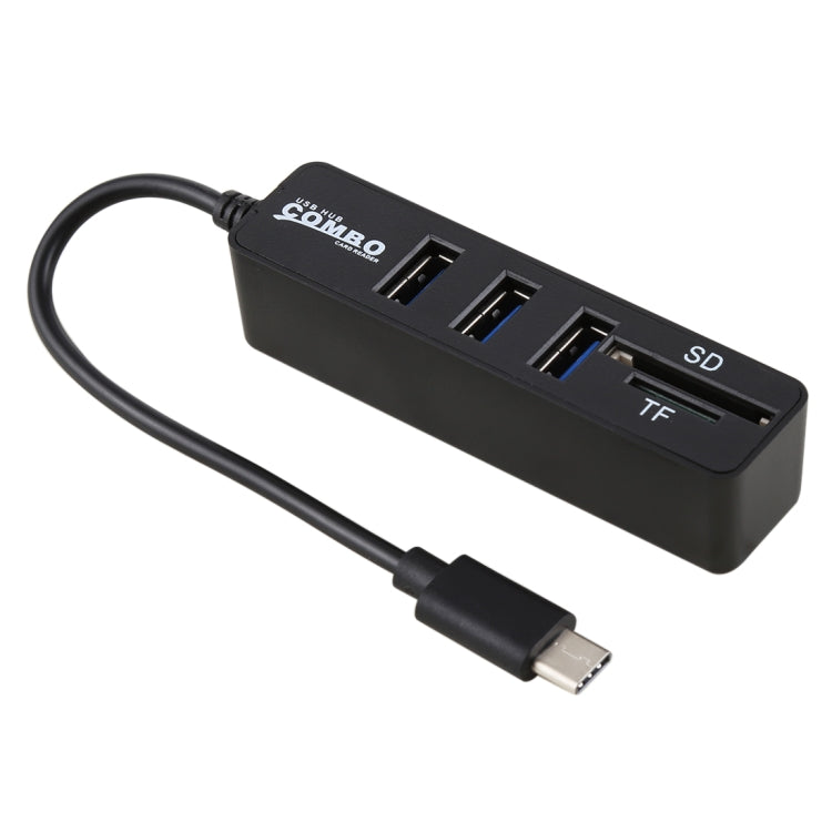 2 in 1 TF & SD Card Reader + 3 x USB Ports to USB-C / Type-C HUB Converter, Total Length: 24cm, Type-C (Black), Type-C (White) - HoMEdemic™ 