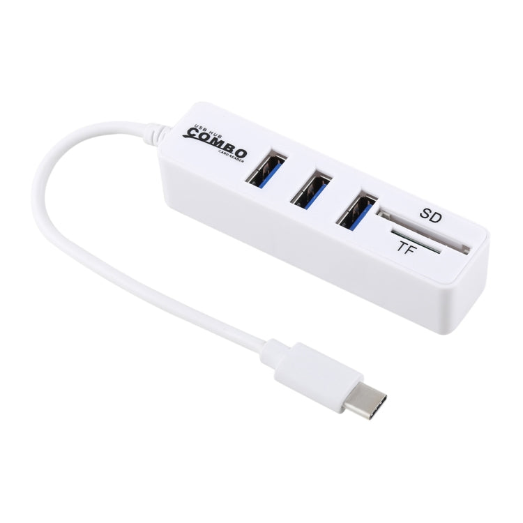2 in 1 TF & SD Card Reader + 3 x USB Ports to USB-C / Type-C HUB Converter, Total Length: 24cm, Type-C (Black), Type-C (White) - HoMEdemic™ 