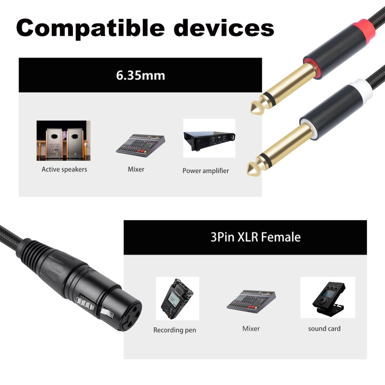 2020Y63 XLR Female to Dual 6.35mm 1/4 TRS Male Y-type Audio Cable, Length:2m(Black) - HoMEdemic™ 