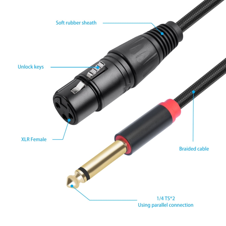 2020Y63 XLR Female to Dual 6.35mm 1/4 TRS Male Y-type Audio Cable, Length:3m(Black) - HoMEdemic™ 