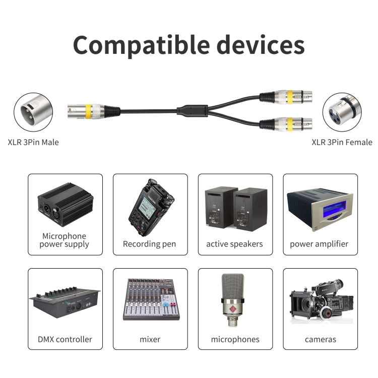2055YMFF-05 XLR 3pin Male to Dual Female Audio Cable, Length: 50cm(Black+Red) - HoMEdemic™ 