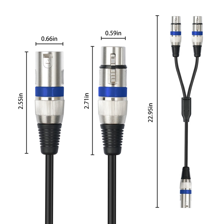 2055YMFF-05 XLR 3pin Male to Dual Female Audio Cable, Length: 50cm(Black+Yellow) - HoMEdemic™ 
