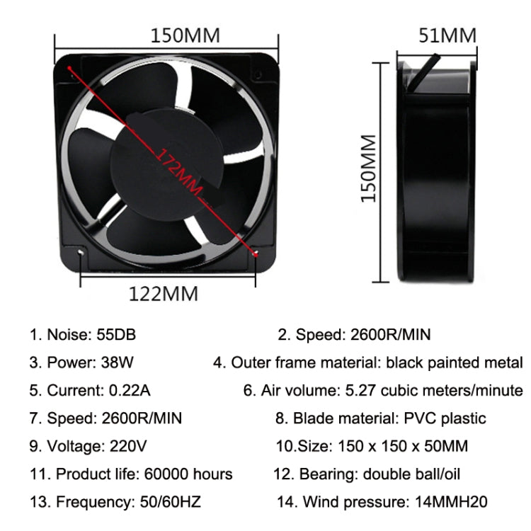 220V 38W 15cm Roller Chassis Electrical Cabinet Shaft Oil Bearing Fan - HoMEdemic™ 