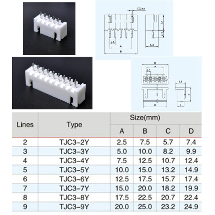 25 Sets TJC3 2.5mm XH 5P 6P 7P 8P 9Pin Male Female Housing Connector with Crimps, 25 Sets - HoMEdemic™ 