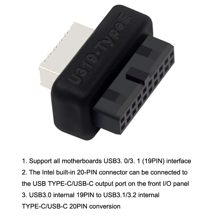 2pcs Mainboard USB3 19P/20P to TYPE-E Adapter Chassis Front TYPE-C/USB-C Plug Port(Black) - HoMEdemic™ 