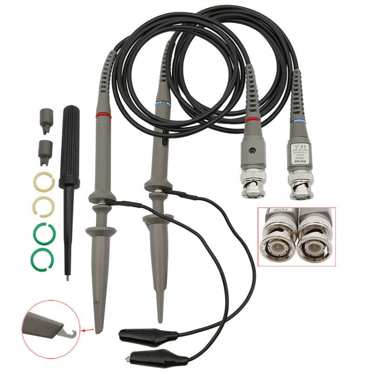 2pcs   P6100 Oscilloscope Probe DC-100MHz BNC Connectors Scope Clip Probe, P6100 - HoMEdemic™ 