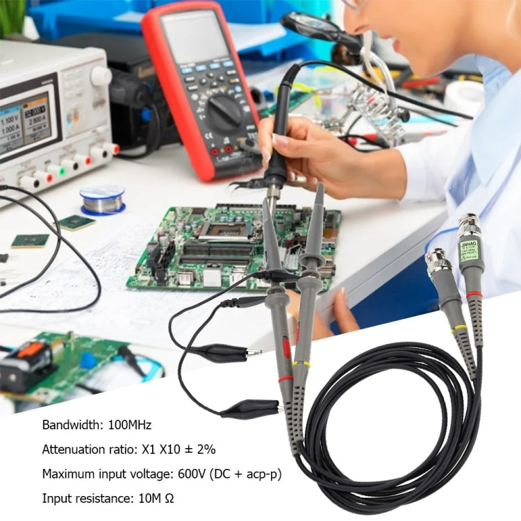 2pcs   P6100 Oscilloscope Probe DC-100MHz BNC Connectors Scope Clip Probe, P6100 - HoMEdemic™ 