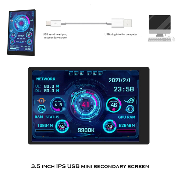 3.5 Inch IPS View All Computer Monitor USB Chassis Vice Screen Set 1 (Black) - HoMEdemic™ 