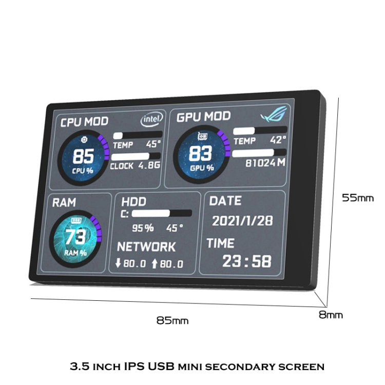 3.5 Inch IPS View All Computer Monitor USB Chassis Vice Screen Set 1 (White) - HoMEdemic™ 