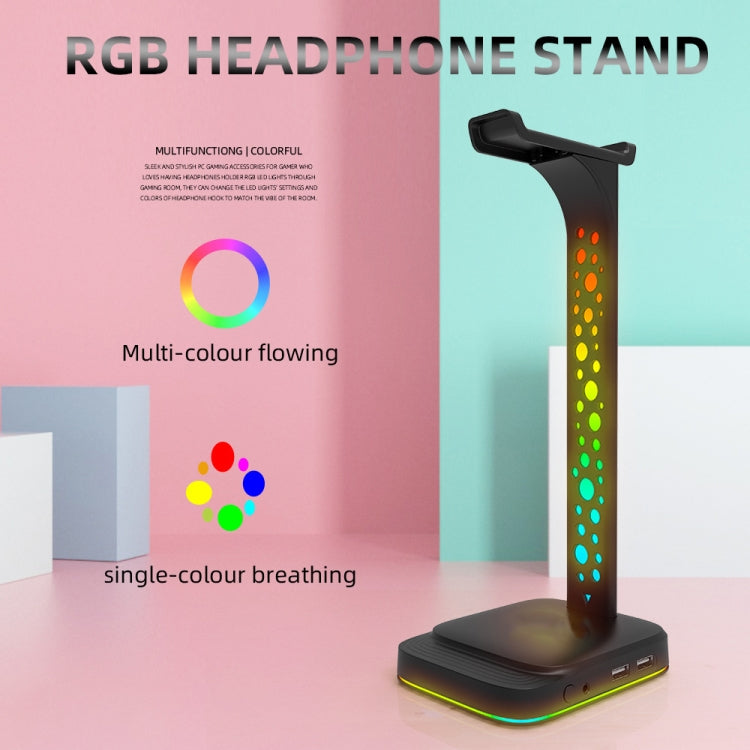 3.5mm Audio RGB Illuminated Headset Holder Dual USB Gaming Headset Display Rack(With Headphone Jack Black) - HoMEdemic™ 