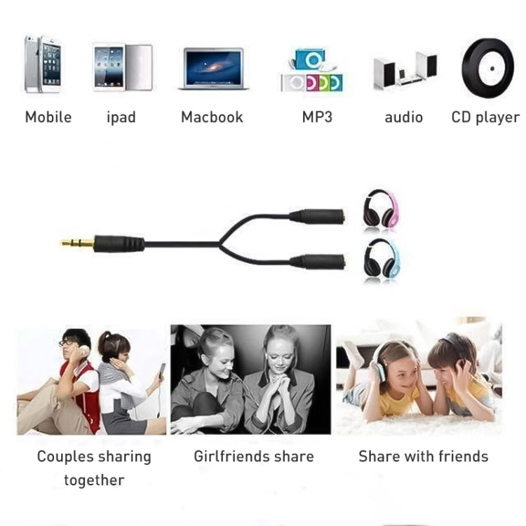 3.5mm Male to Dual 3.5mm Female Earphone Splitter adapter, Length: Approx 25cm, 3.5mm Male to 2 x 3.5mm Female - HoMEdemic™ 