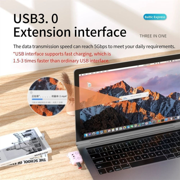3 In 1 Type-C Docking Station USB Hub For iPad / Phone Docking Station, Port: 3H HDMI+PD+USB3.0 Pink - HoMEdemic™ 