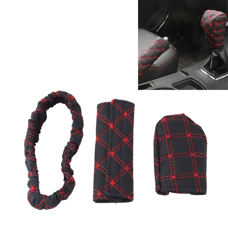 3 PCS Car Hand Brake Cover Shift Knob Gear Stick Cushion Sets Rear View Mirror Sets Cover Car Accessory Interior Decoration Pad, 3 PCS Red, 3 PCS White - HoMEdemic™ 